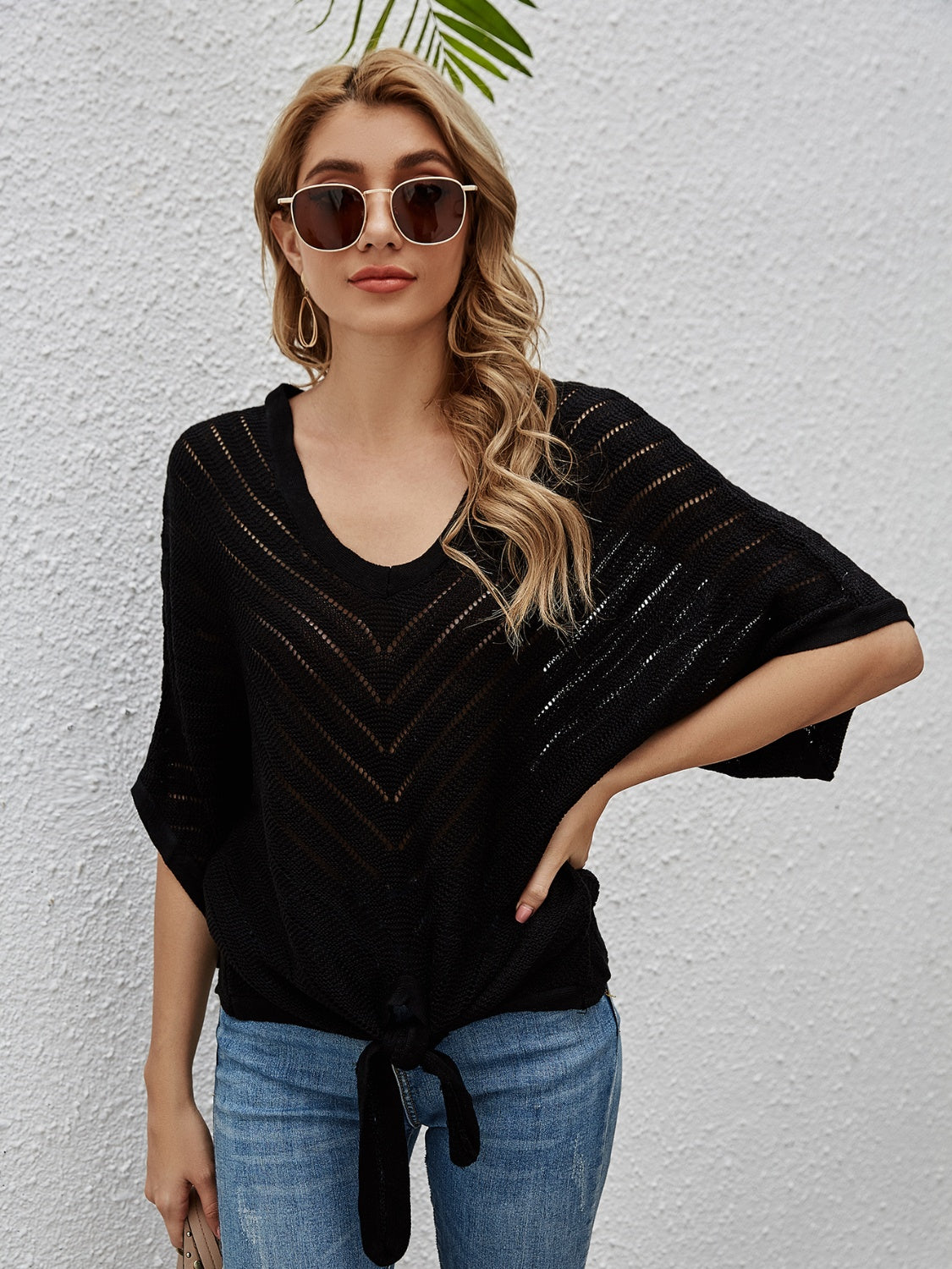 Openwork Batwing Sleeve Cover-Up – product image 1