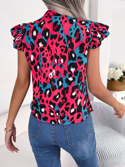 Leopard Tie Neck Cap Sleeve Blouse – product image 2