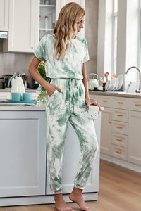 Tie-Dye Short Sleeve Jumpsuit with Pockets