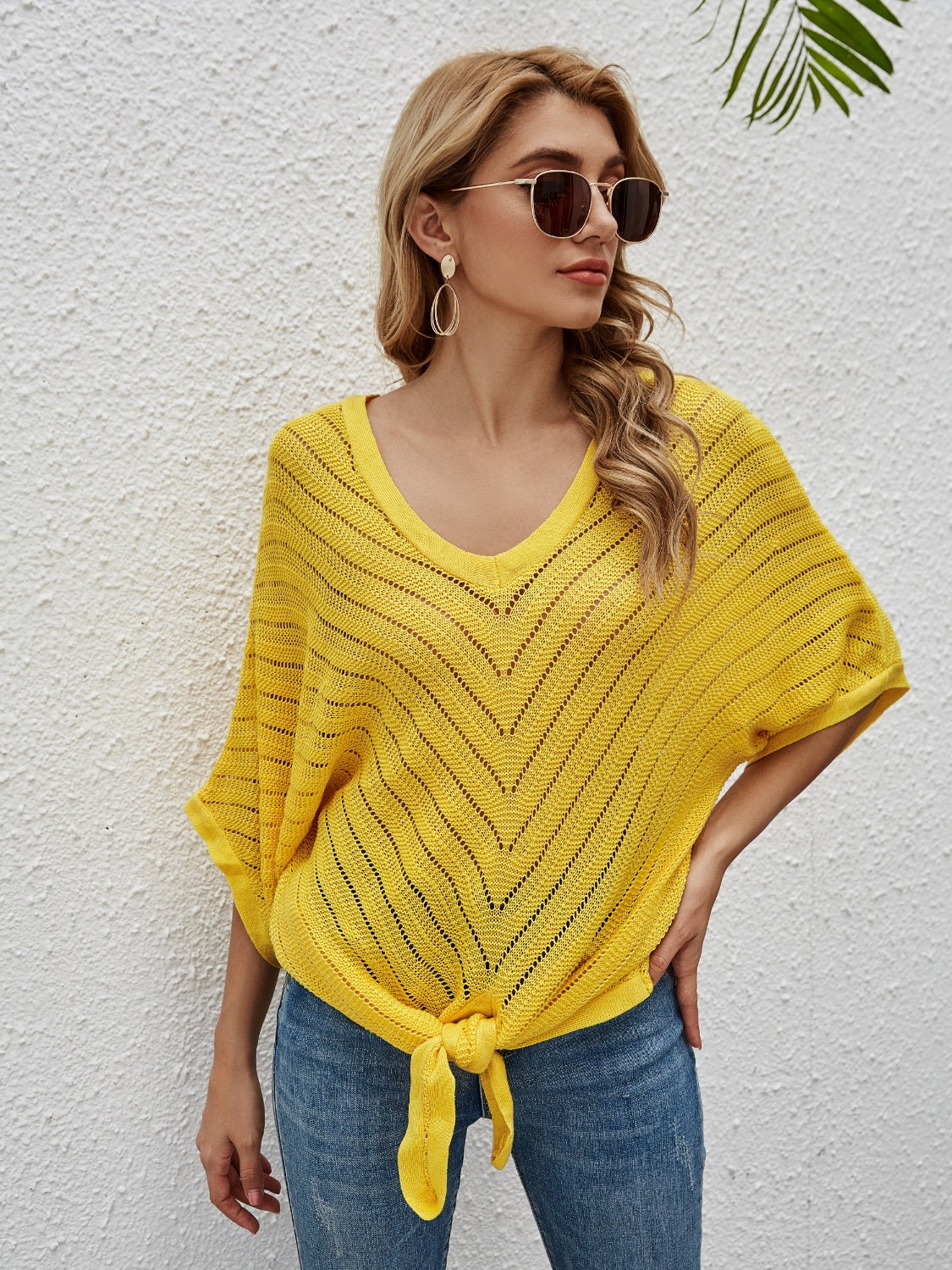 Openwork Batwing Sleeve Cover-Up – product image 6