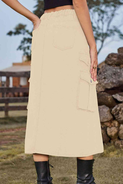 Slit Front Midi Denim Skirt with Pockets – product image 7