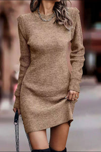 Rib-Knit Round Neck Sweater Dress