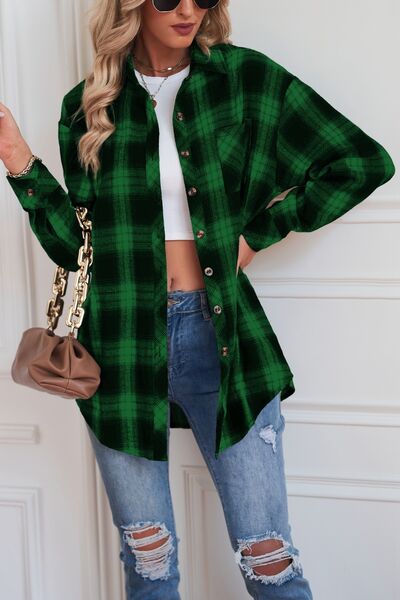 Plaid Button Up Dropped Shoulder Outerwear – product image 15