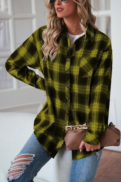 Plaid Button Up Dropped Shoulder Outerwear – product image 24