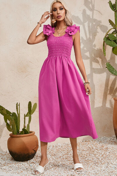 Smocked Ruffled Scoop Neck Midi Dress – product image 2