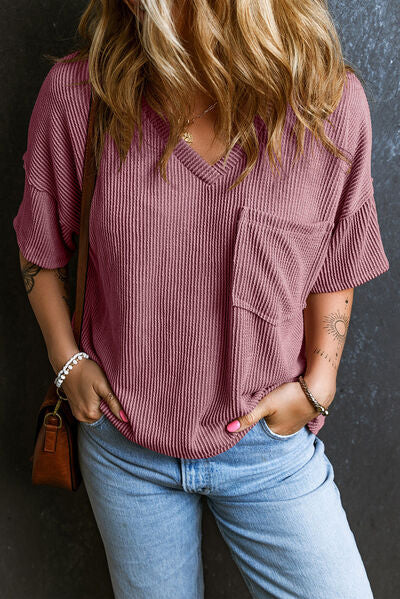 Textured V-Neck Dropped Shoulder T-Shirt – product image 25
