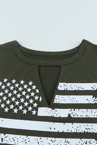 US Flag Graphic Cutout Round Neck Tank