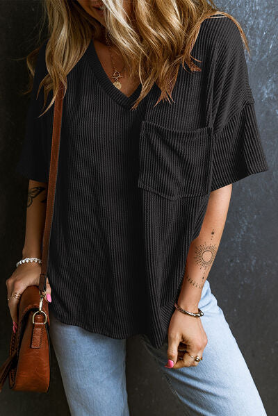 Textured V-Neck Dropped Shoulder T-Shirt – product image 3