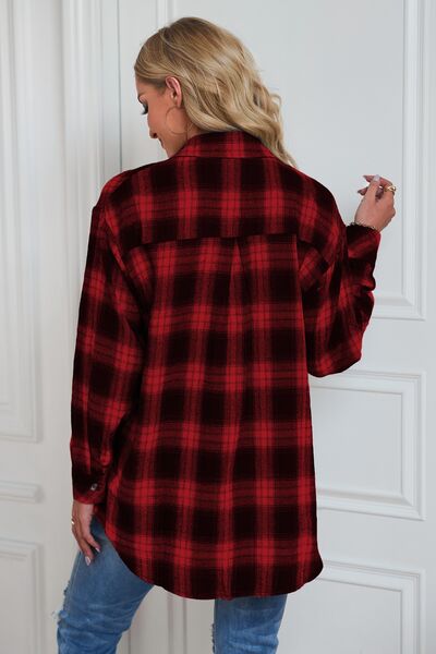 Plaid Button Up Dropped Shoulder Outerwear – product image 2